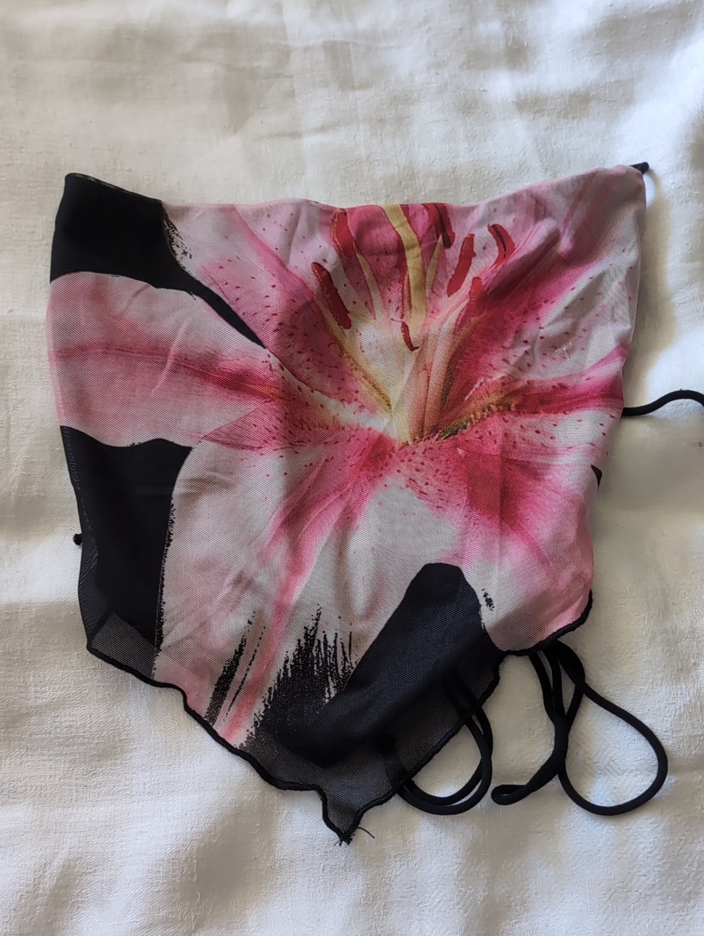 Floral Pink & Black Satin-Look Crop Top